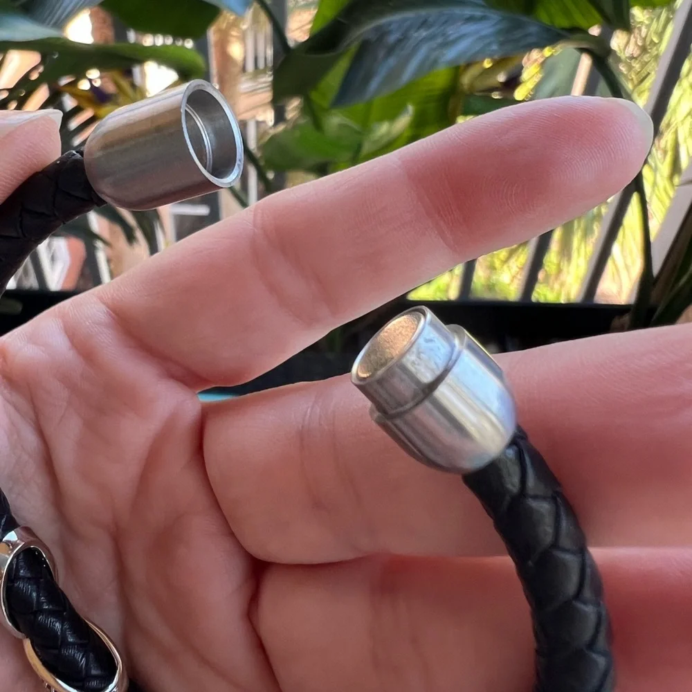 Black Braided Leather Bracelet with Black CZ Pavé Accent